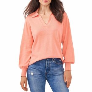 Vince Camuto Ladies Pullover Collared Lightweight Sweater Ocean Coral L Large
